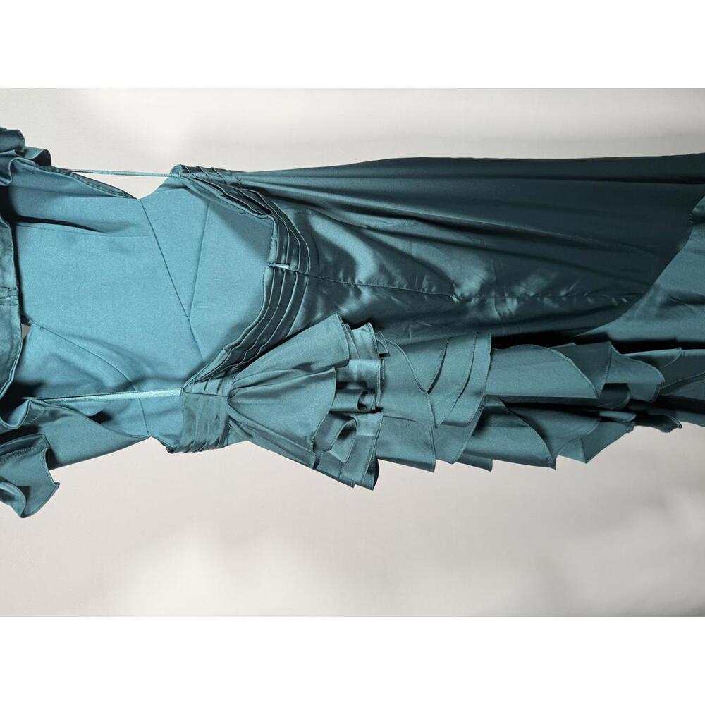 NWT Mac Duggal Green Asymmetrical Ruffle Dress Size 4 - Picture 9 of 13